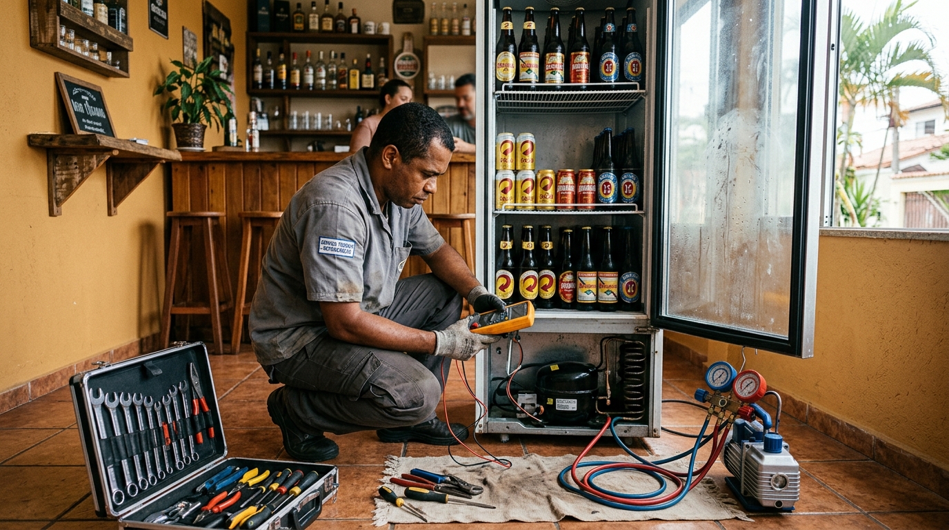 Substituição de termostato de cervejeira em serviço técnico no Amazonas, Betim‑MG